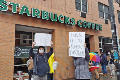 April 16, 2022: Workers of Collegetown Starbucks go on strike over the store’s then manager, Victor Rodostny, refusing to close the store when the grease trap in the kitchen overflowed. Workers had asked for the grease trap to be fixed for several years. Courtesy of Starbucks Workers United